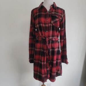 Legendary Stockyards Button Up Long Sleeve Multicolor Flannel Plaid Shirt Dress